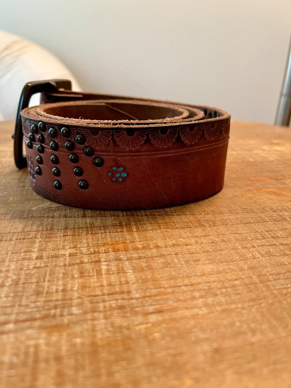 Vintage Lucky Brand Studded Turquoise Floral Leather Belt - Large - Picture 5 of 10
